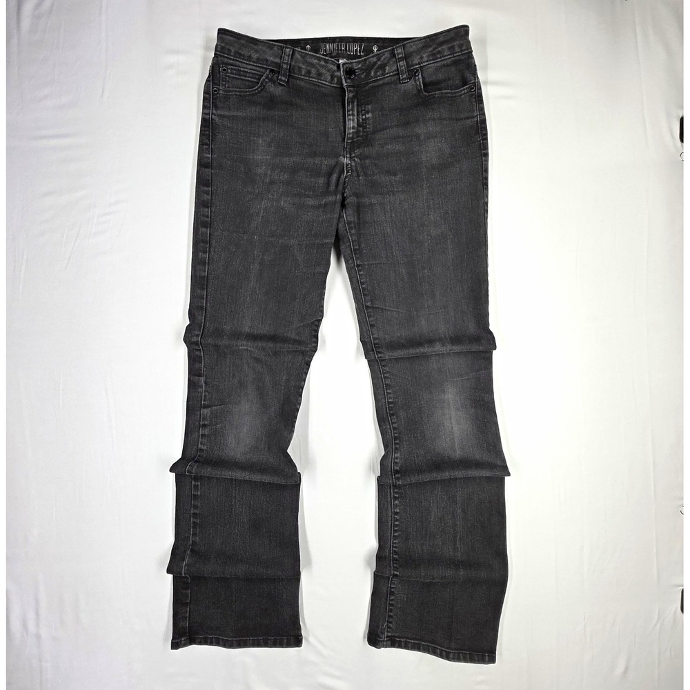 Jennifer Lopez Womens Bootcut Jeans Dark Gray Wash 5-Pocket Button Logo Size 10